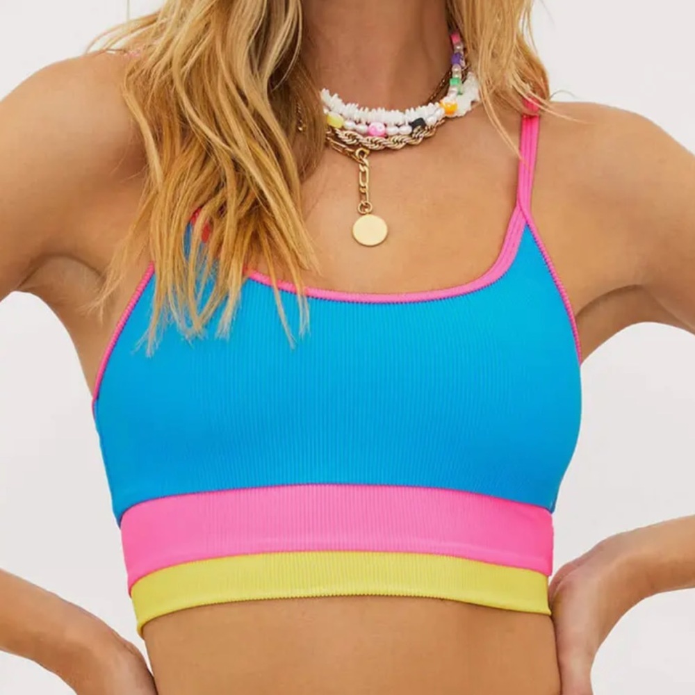 New Beach Riot Eva Colorblock Ribbed Bikini Top